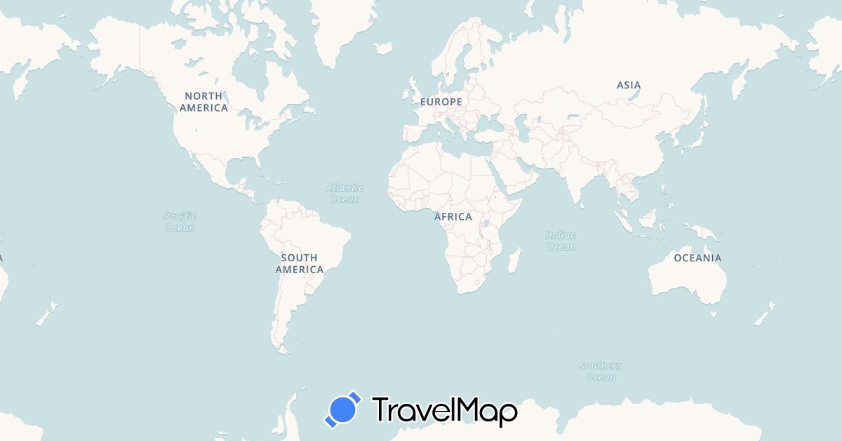TravelMap itinerary: driving, plane, train in Belgium, France, United Kingdom, India, Sri Lanka, Nepal, Qatar (Asia, Europe)